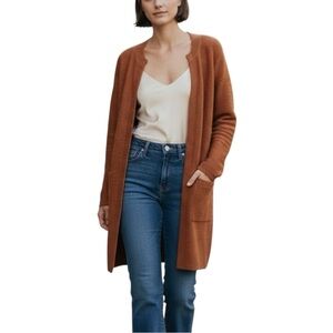 Anthropologie Sioni Burnt Orange Wool Blend Open Ribbed Long Cardigan